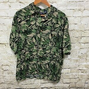 Puritan Green Palm Tree Hawaiian Print Button Up Shirt